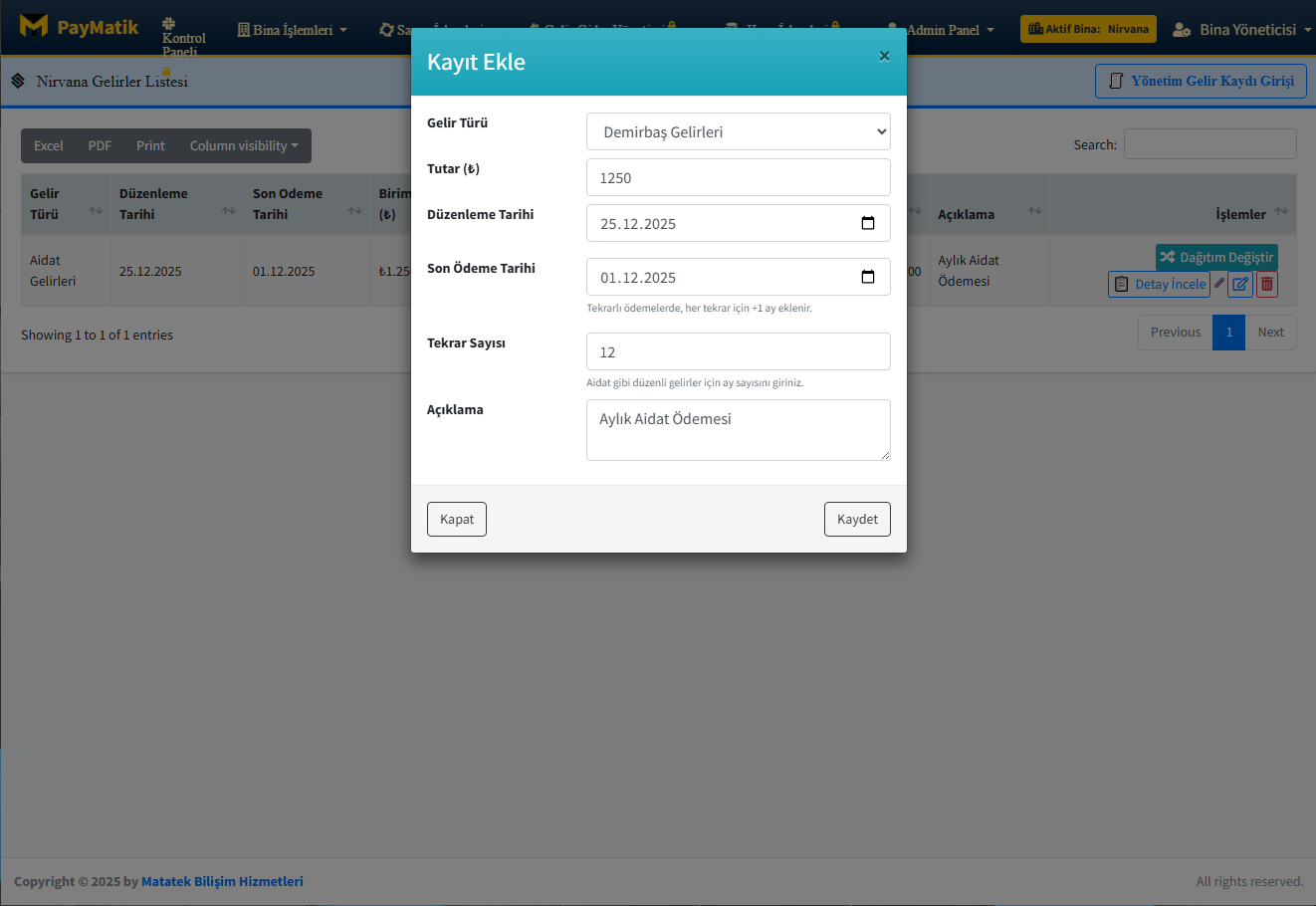 Gelir Gider Tanımlama